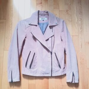 Blush pink suede moto jacket